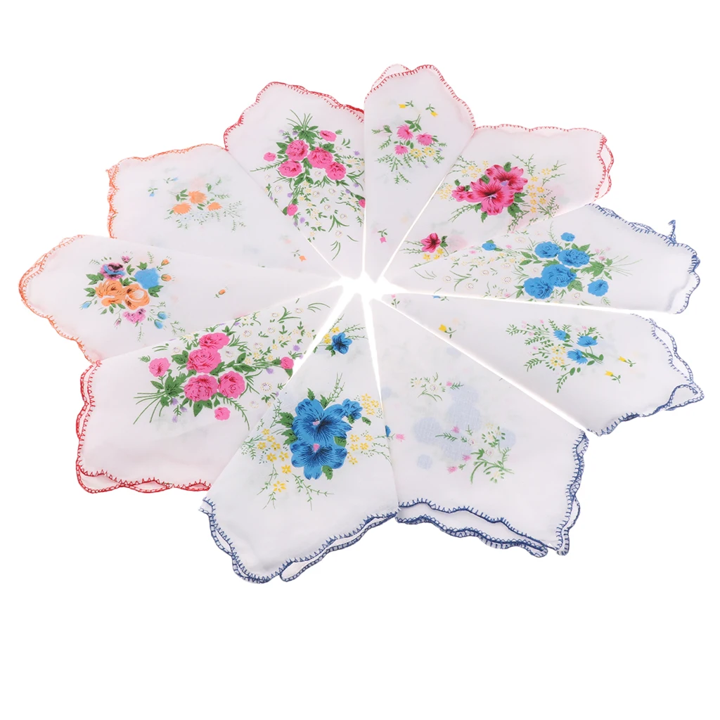 10pcs Womens Vintage Floral Cotton Handkerchiefs Wedding Party Bulk Pack