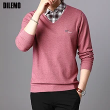 Новинка, модный брендовый мужской свитер, пуловер с v-образным вырезом, облегающие вязаные Джемперы, зимняя повседневная мужская одежда в Корейском стиле