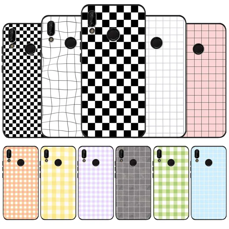 black white yellow grid soft Phone Case for huawei P40 P30 P20 P10 Pro lite P9 Lite nova 4E 6SE Psmart 2019 Y6 9 Prime | Мобильные