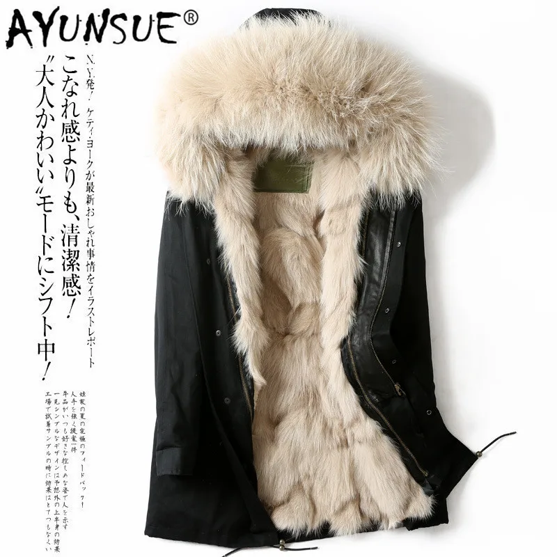 

AYUNSUE 2019 Winter Jacket Men Real Fur Coat Parka Long Natural Fox Fur Jackets and Coats Warm Parkas Hombre P17PK1211 KJ2965