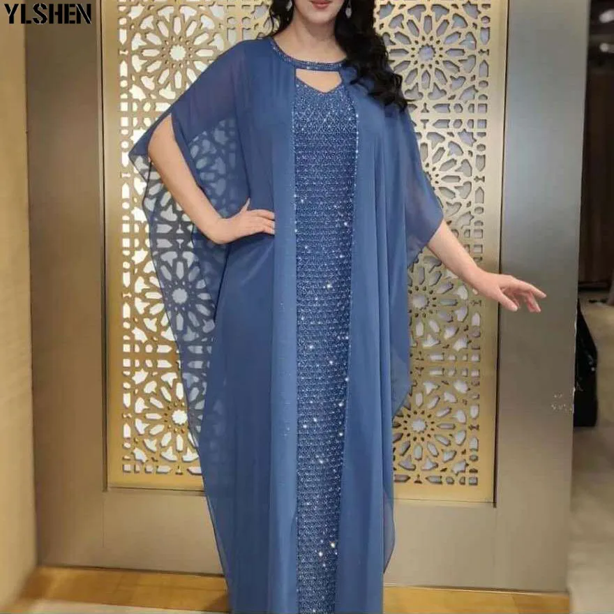2 Piece African Design Dashiki Dress Sequined Diamonds Abaya Maxi Dresses Bazin Vintage Muslim Robe Gowns Africa Sexy Lady Party 03