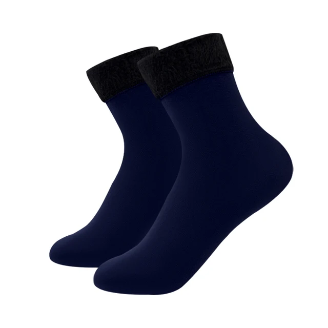 Winter Warmer Women Thicken Thermal Wool Cashmere Snow Socks Seamless Soft Solid Velvet Boots Floor Sleeping Sock for Men Unisex style 1-blue