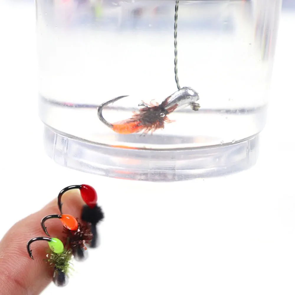 

6pcs Winter Pesca Jig Lead Head Hooks Fast Sinking Fly Bait Weighted Fishing Fly Worms Ice Jigging Fishing Mini Lure