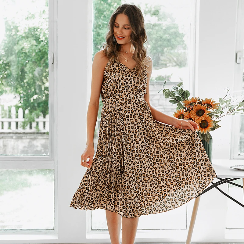 Simplee Sexy v-neck women party dress Elegant spaghetti strap female pleated office dress Solid female pink midi summer dresses