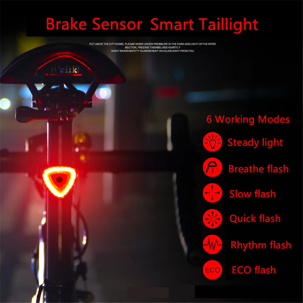 JLETOLI Smart Bicycle Rear Light Brake Sensing Waterproof USB Charge