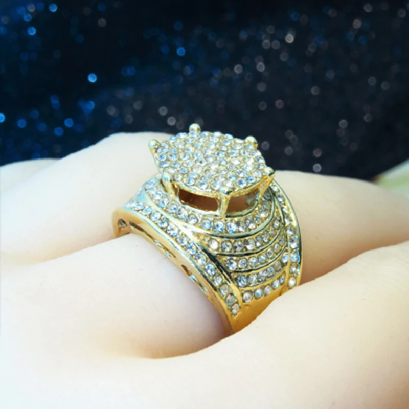 Ring M057 Большие кольца для мужчин и женщин Iced Out Bling квадратное кольцо хип-хоп микро проложенные Стразы золотого цвета ювелирные аксессуары Z4N942 - Цвет основного камня: Ring M057
