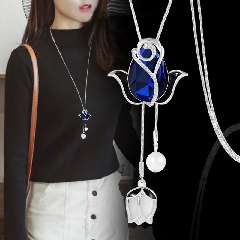 Long Flower Necklaces & Pendants for Women Collier Femme Maxi Fashion Geometric Fashion Statement Colar Accessories Jewelry 2020