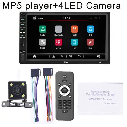 7 дюймов 2 Din автомобильное радио Bluetooth XR Зеркало Ссылка HD реверсивное изображение MP5 плеер автомобильные электрические аксессуары - Цвет: 4LED Rear Camera