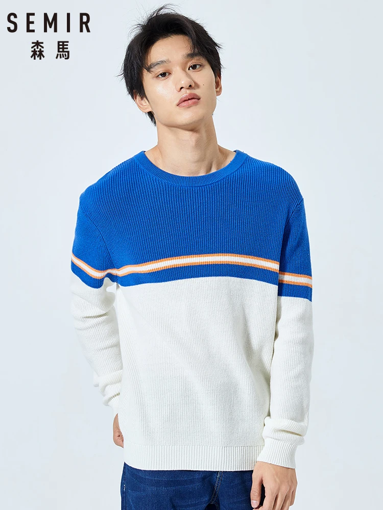 Goede Semir Trui mannen lente kleur stiksels katoen ronde hals trui mannen Koreaanse casual shirt verse college wind