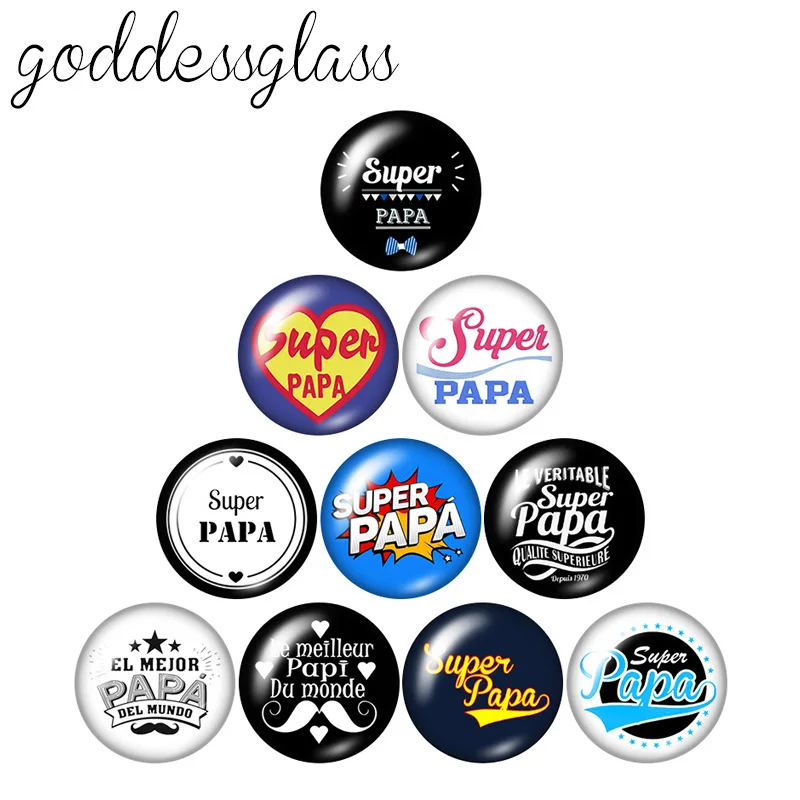 New Super PAPA Love Father Best Dad 10pcs 12mm/18mm/20mm/25mm Round photo glass cabochon demo flat back Making findings | Украшения и