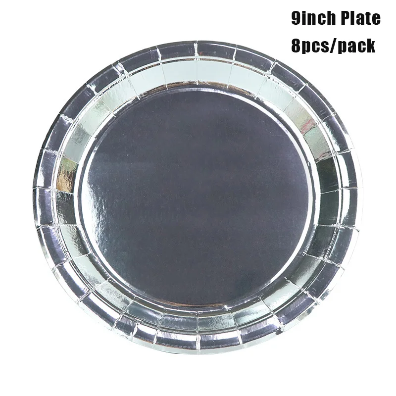 Silver 9inch plate 16 шт./компл. твердая Серебристая бумага чашки+ тарелки для свадьбы День рождения украшения Серебряные одноразовые соломинки праздничные вечерние поставки - Цвет: Silver 9inch plate