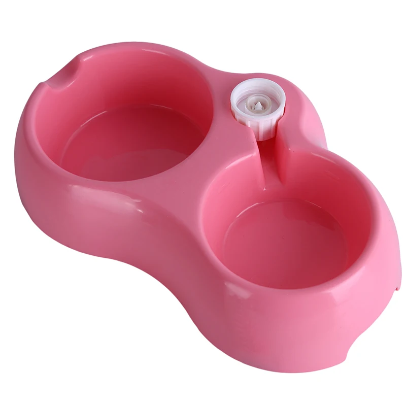 pink Двойные миски для собак, кошек, кормушка для еды и воды, миска для кормления, диспенсер для бутылок, фонтан для питья котенка - Цвет: pink