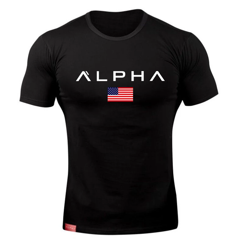 Alpha Спортивная футболка мужская хлопковая Мужская футболка для бега спортивная майка для бодибилдинга и фитнеса облегающая футболка для спортзала