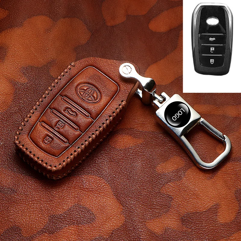 Верхний слой кожаный чехол для ключей для Toyota CHR Auris Corolla Camry Prado Fortuner RAV4 Avensis, Verso Yaris Aygo Scion TC IM