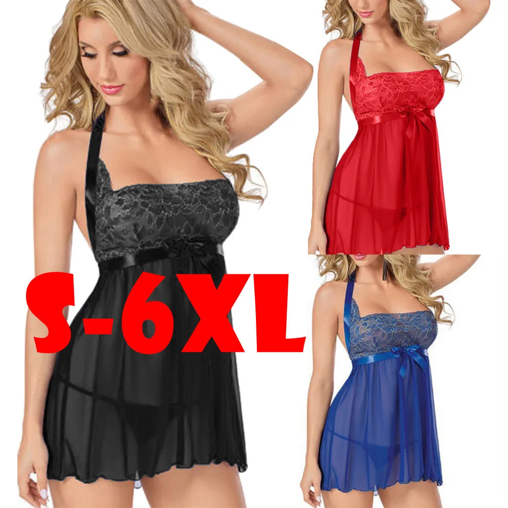 S-6XL Women Sexy Plus Size Garter Lingerie Chemise Blind Fold Intimate Babydoll Two Pieces Set Lace Underwear For Couples