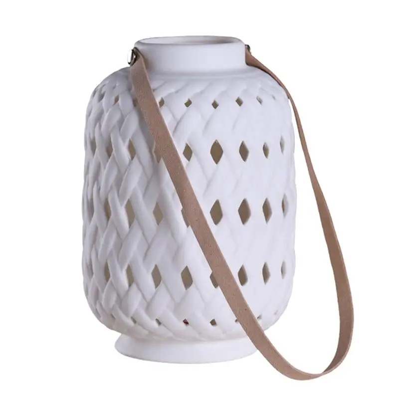 

1 PC Modern Portable Decorative Elegant Handheld Ceramic Lantern LED Lantern For Indoor