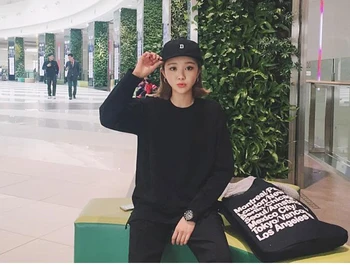 

Women Fashion gray T-shirt Graphic Cute Cartoon Tshirt Korean Style Top Black