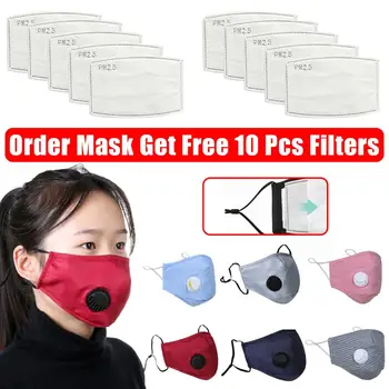 

Washable Reusable Adult Breathing Mask with 10 Filters Mouth Mask Anti-Fog Haze Dust Pm 2.5 Face Mask Breathable Valves 5 Layer
