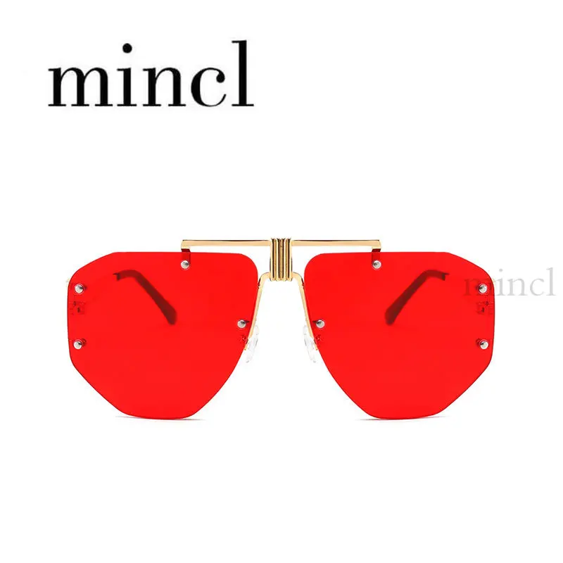 MINCL роскошные солнцезащитные очки без оправы в стиле панк для мужчин и женщин модные дизайнерские очки бескаркасные Пилот солнцезащитные очки UV400 с коробкой NX - Цвет линз: red