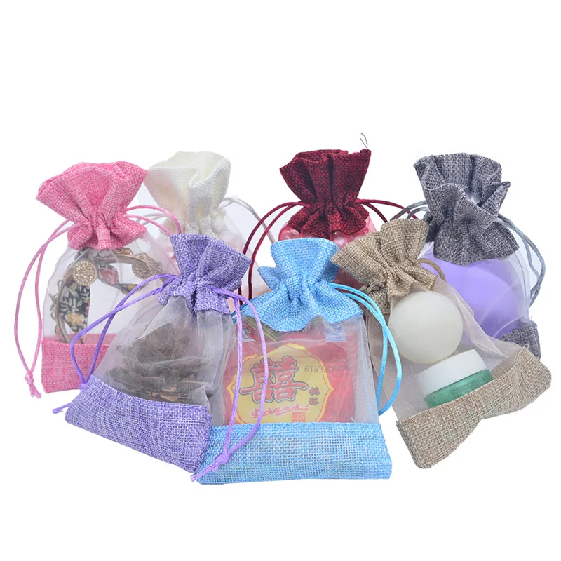 

50pcs/lot Candy Color Sacks Party Favors Gift Packaging Bags Wedding Birthday Favor Pouches Linen Drawstring Gift Bags