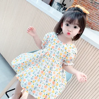 

T Shirt Summer Short Girls Floral Dress Cotton Korean Boutique Outfits Cute Princess Girls Dress Flower Robe Ete Clothes BW50DR