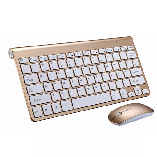 Gold Keyboard Mouse Ультратонкая беспроводная клавиатура 2,4G, мышь, комбинированная Бесшумная беспроводная клавиатура и мышь, набор для ноутбука, ноутбука, Mac, настольного ПК, телевизора, офиса - Цвет: Gold Keyboard Mouse