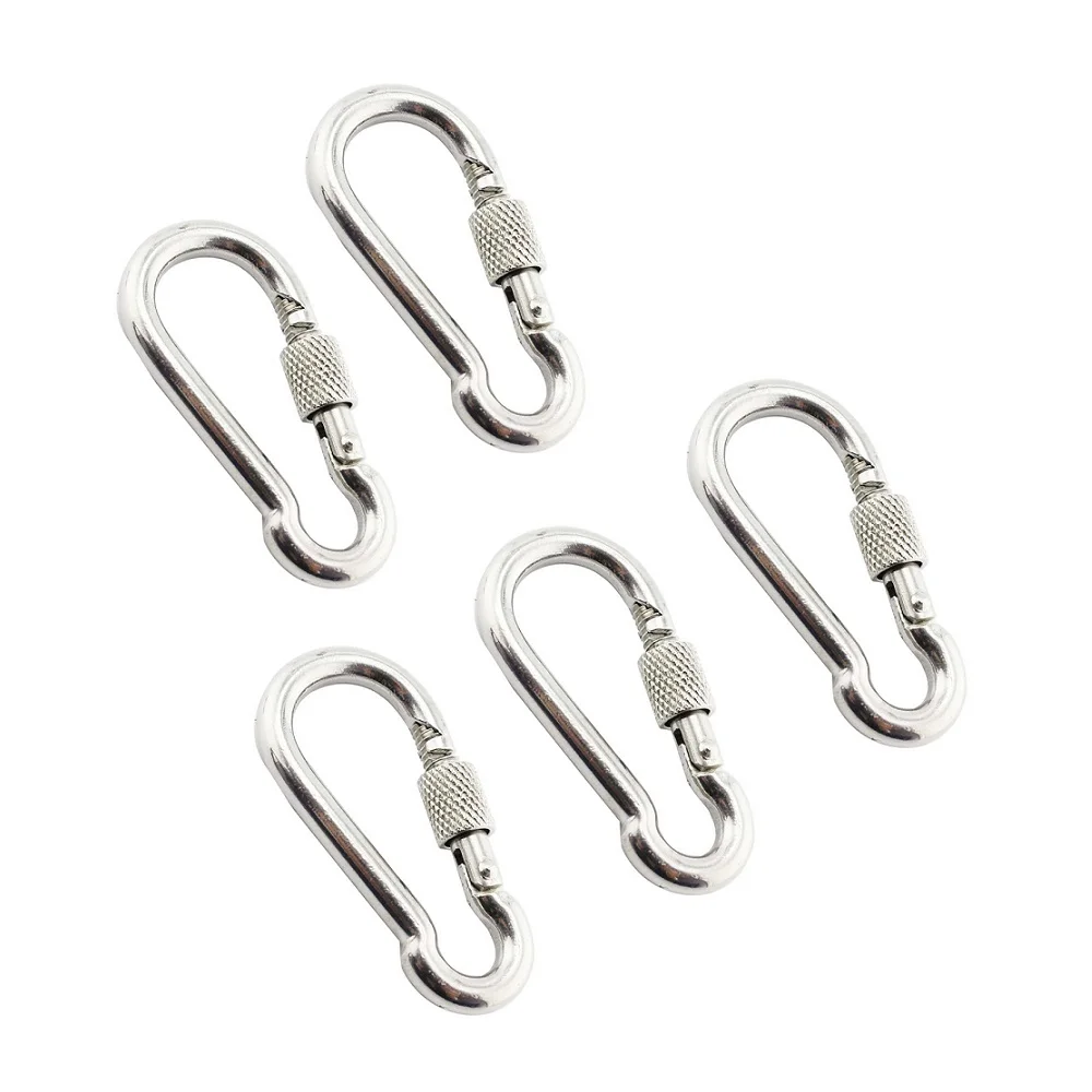 

5PCS 304 Stainless Steel 5x50mm Carabiner Snap Hook With Screw Boat Hardware Camping Hiking Connectors Snap Hook