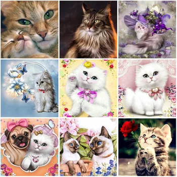 

DIY Cat 5D Diamond Painting Full Round Drill Animal Diamond Embroidery Cross Stitch Mosaic Rhinestones Wall Art Home Decor