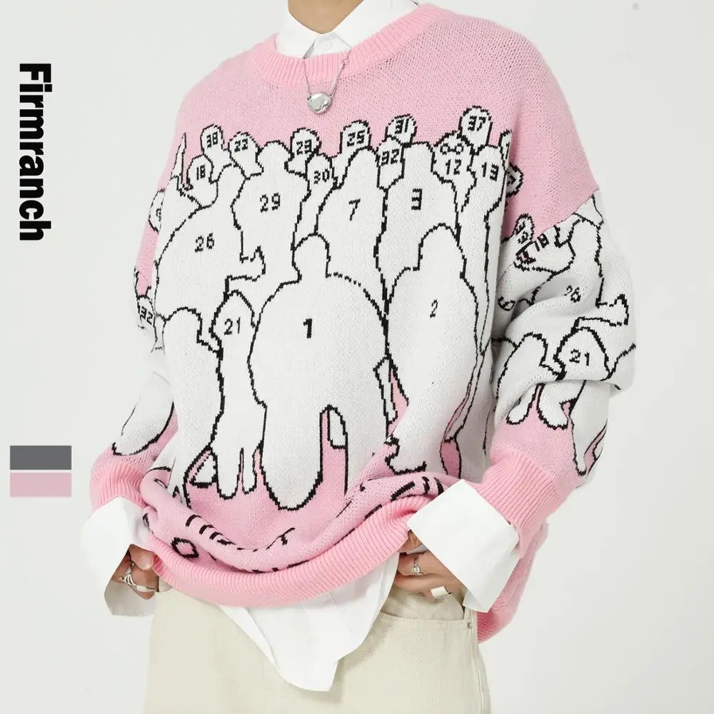 

Firmranch New Men/Women Spring/Autumn/Winter Digital Portrait Knitwear Ins Popular Design Sense Sweater Casual Loose Pullover