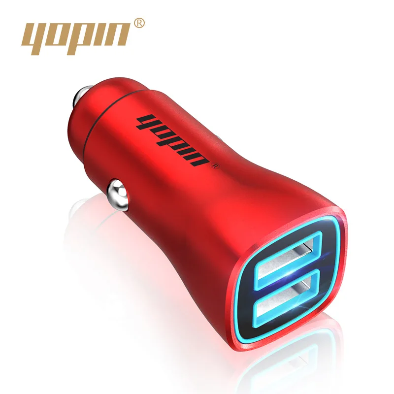 Yopin Metal Car Charger Creative New Style Car Charger OEM Customizable Double USB Digital Automotive Charger