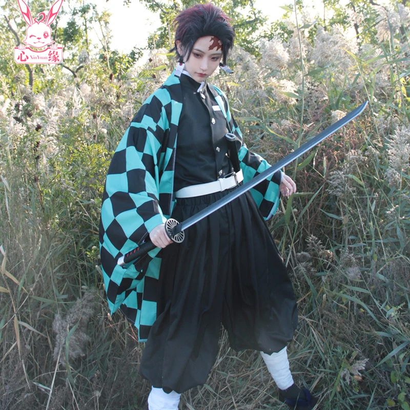 Кимоно для косплея в стиле аниме «Demon Slayer Kimetsu no Yaiba Kamado Tanjirou»; кимоно+ обувь+ парик+ серьги