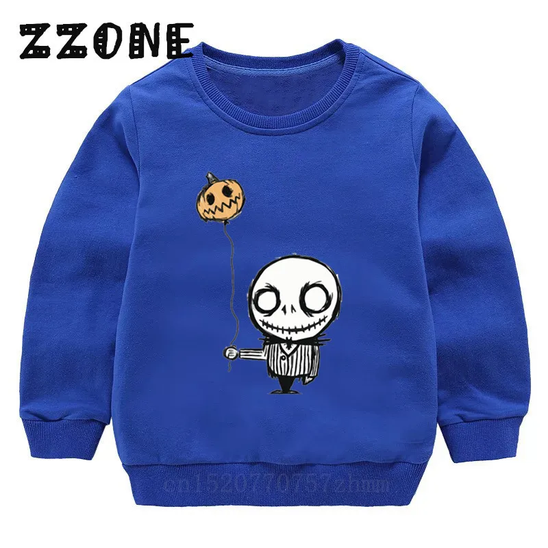 Детские толстовки с капюшоном Детский свитер для хэллоуинтуан с изображением тыквы, короля, Джек Скеллингтон пуловер для малышей Топы, одежда для мальчиков и девочек KYT5234 - Цвет: 5234E-Blue