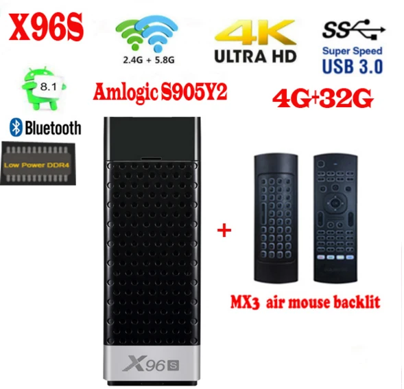 32G MX3 backlit ТВ-палка X96S android 8,1 amlogic s905Y2 H.265 2,4/5G wifi BT4.2 ядро 64 бит cortex a53 Мини ПК x96 max мини - Цвет: 32G MX3 backlit