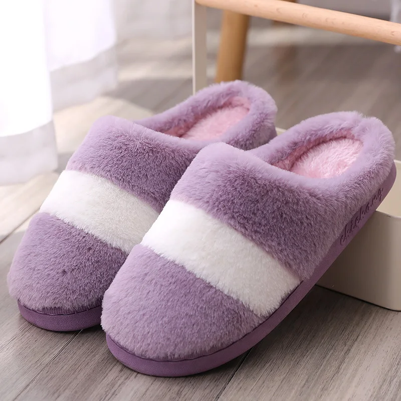 Purple Новинка года; женские зимние домашние тапочки унисекс; мягкие тапочки без застежки; теплые домашние тапочки; удобные плюшевые шлепанцы для дома - Цвет: Purple