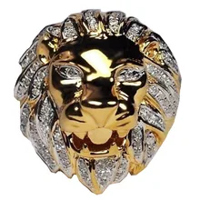 Стильные ювелирные изделия Романтические элегантные мужские кольца мужская мода панк стиль голова льва золотое заполненное розовое золото белое кольцо с камнем