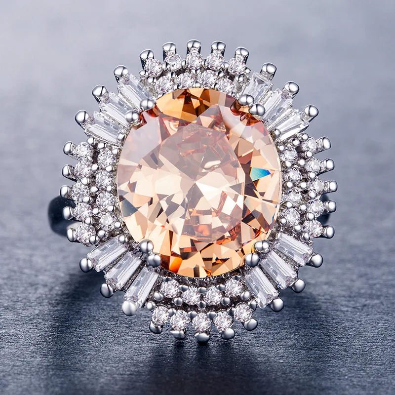 Bague Ringen женское 925 пробы Серебряное кольцо Wtih 10 мм Большой цитрин драгоценный камень серебряные ювелирные изделия для помолвки женские подарки Размер 6-10