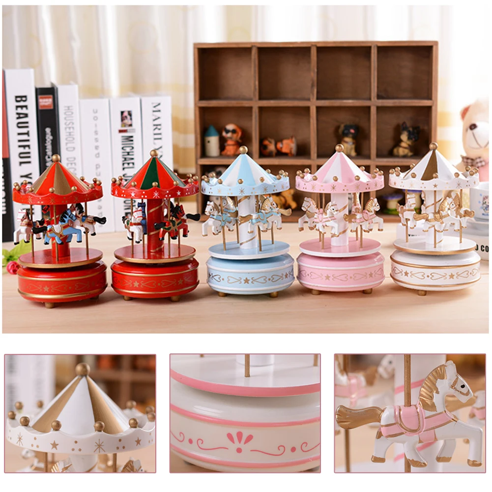 Music Box Wooden Carousel Sky City Classical Creative Birthday Friendship Love Gift Home Decor Valentine's Day Gifts