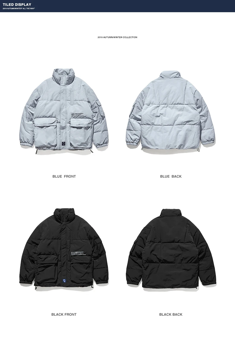 Уличные карманы дизайн зимняя куртка для мужчин Высокий воротник карман сшивание Хлопок теплое пальто оверсайз парка мужская Harajuku
