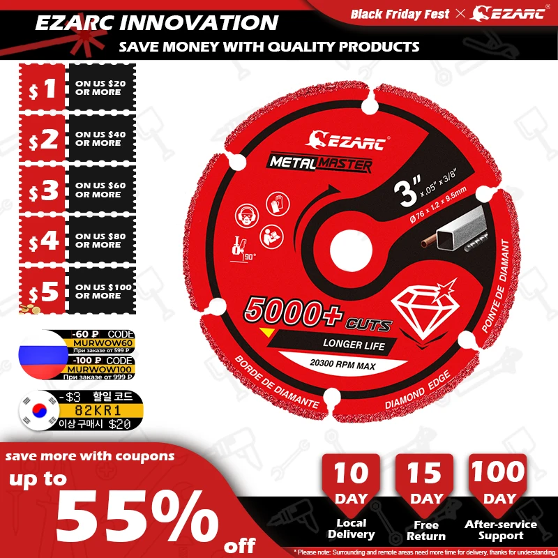 EZARC Diamond Cutting Wheel 76mm x 9.5mm for Metal Cut Off with 5000+ Cuts on Rebar Steel Iron and INOX | Инструменты