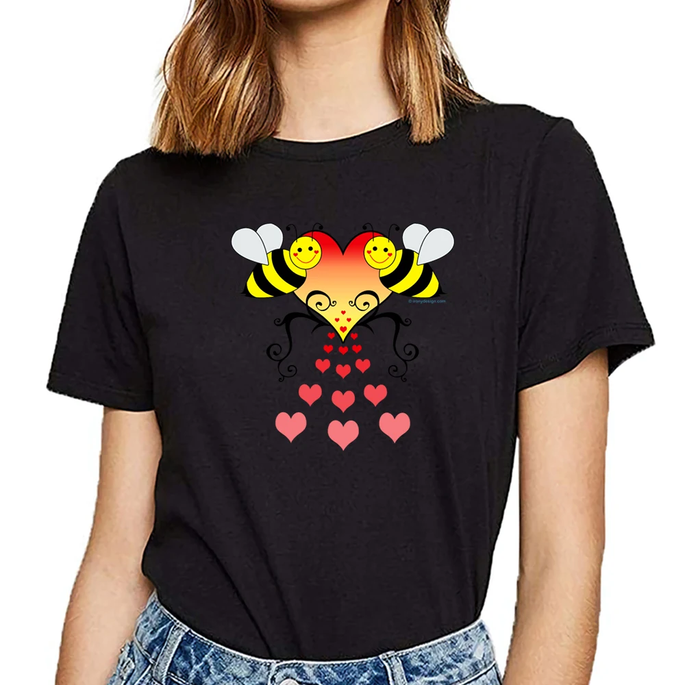 Tops T Shirt Women bumble bees with hearts Comic Black Custom Female ...