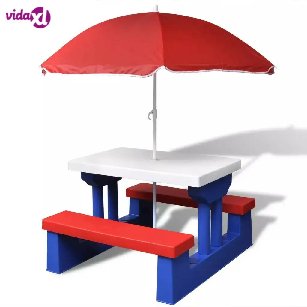 

VidaXL Kids Picnic Table With Umbrella 100% Polyamide Perfect For Your Active Kids Picnic Or Outdoor Games