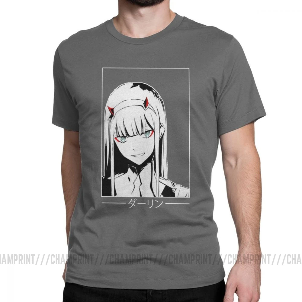 Zero Two Darling In The Franxx White Аниме Манга Футболка мужская большого размера топы хипстерские футболки с круглым вырезом очищенная хлопковая футболка - Цвет: Темно-серый