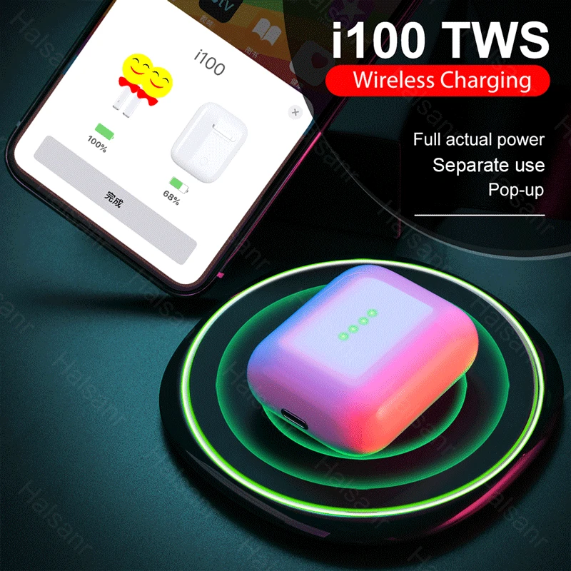 TWS i100 беспроводные Bluetooth наушники QI Беспроводная зарядка 1:1 наушники Pop up Real Battetry Сенсорное управление для IOS/Android