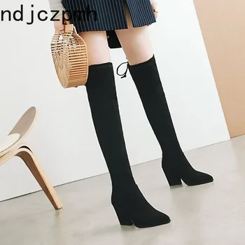 

Thigh High Boots The New Fashion Autumn and Winter Pointed Lace Up Square Heel High Heel Shoes Women Plus Size 34-43 8.5cm High