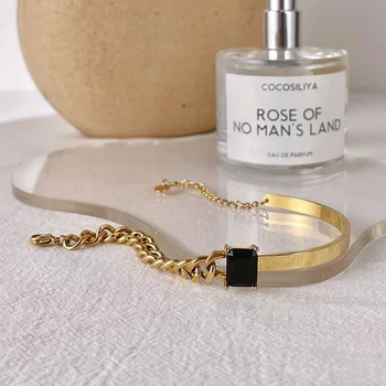ENFASHION Black Glass Bracelet For Women Stainless Steel Zircon Bracelets Gold Color Fashion Jewelry Gift Pulseras Mujer B212263 5
