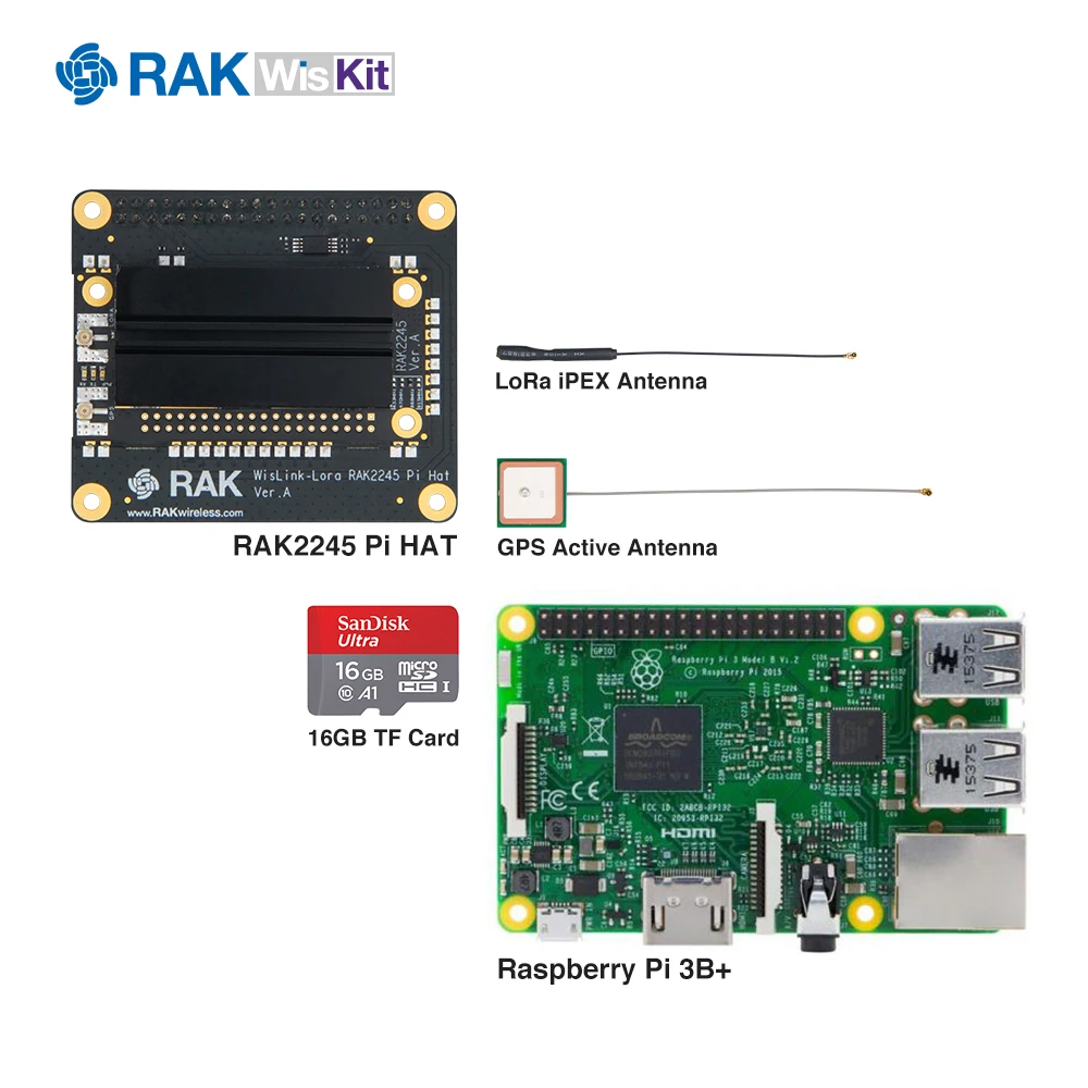 LoRa шлюз Откройте для себя комплект RAK2245 Pi шляпа с Raspberry Pi 3B 16G TF карта приложение с Lora антенна gps модуль Q197