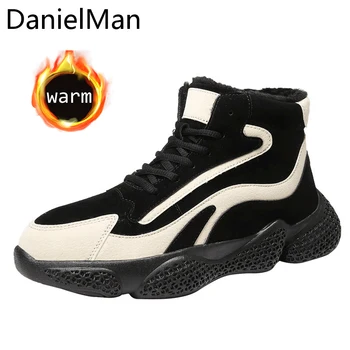 

DanielMan New Short Plush Boots Outdoor Leisure Sneakers Men Shoes Vulcanize Casual Shoes With fur Plush Male Shoes Footwear 213