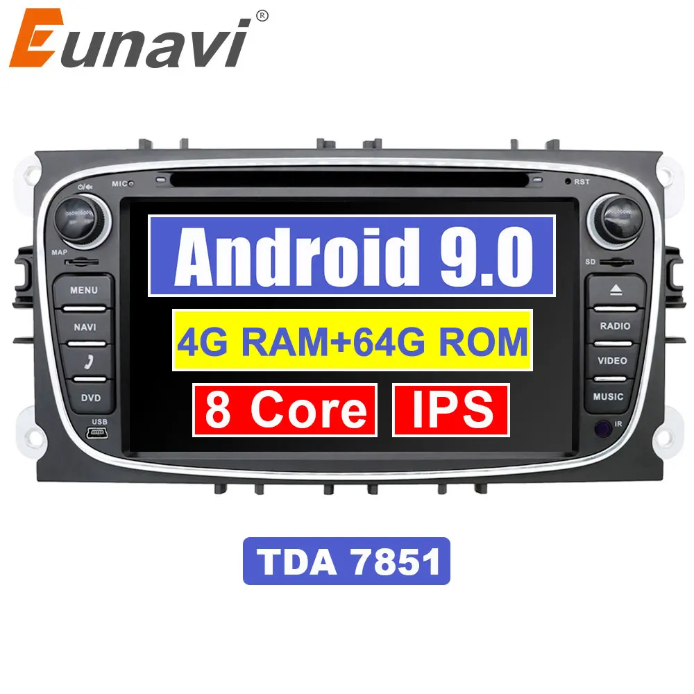 Eunavi 2 din Android 9,0 Восьмиядерный автомобильный dvd-плеер gps Navi для Ford Focus Galaxy с аудио Радио Стерео Wi-Fi головное устройство 1024*600