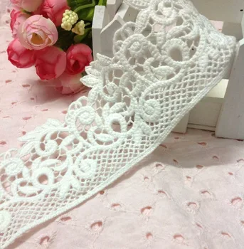 

4-5Yards / Lot Width 6.5cm White Lace Trim Water Soluble Embroidery Cotton Lace DIY Lace Fabric Clothing Accessories RS1079