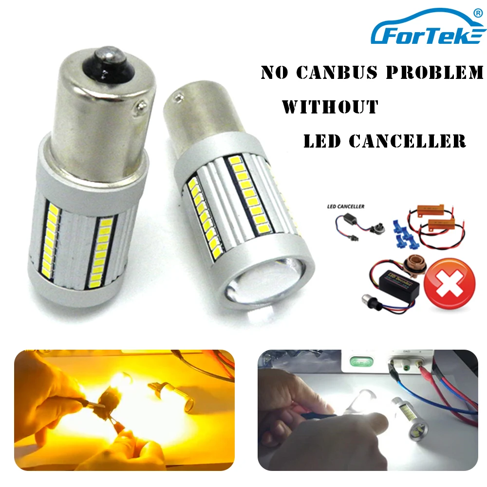 

FORTEK Car LED Turn Signal Light Bulb NO Canbus Problem Without LED Canceller Amber White 7440 66SMD 6500K Red/White/Amber Color